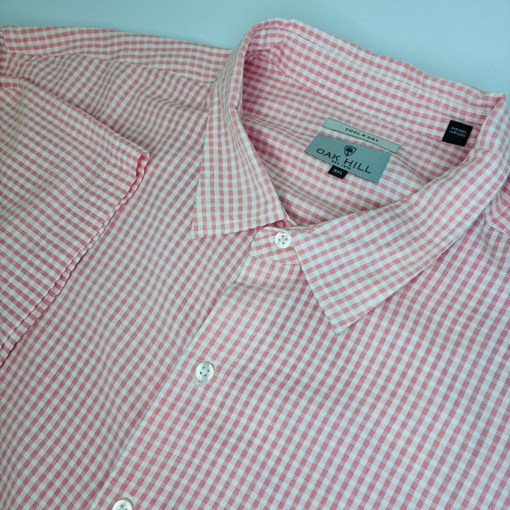 Oak Hill DXL Big & Tall Shirt 3XL Pink Gingham Check Short Sleeve Button Up32x35